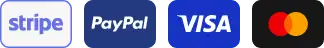 Payment options including Stripe, PayPal, Visa, and Mastercard for secure transactions.
