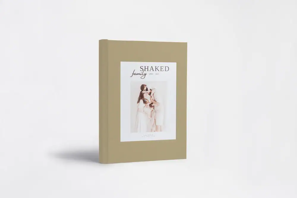Bridal shower album cover with family photo and "Shaked" title.
