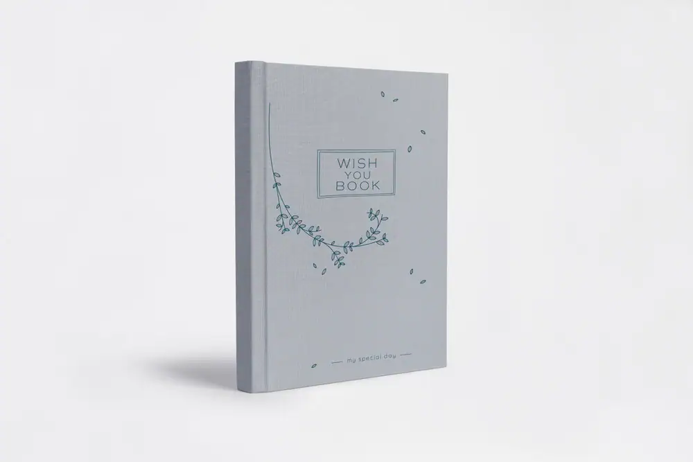 Elegant light blue engagement album with floral design for special memories.