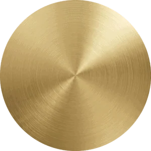 Gold metallic cymbal with detailed texture and circular pattern.