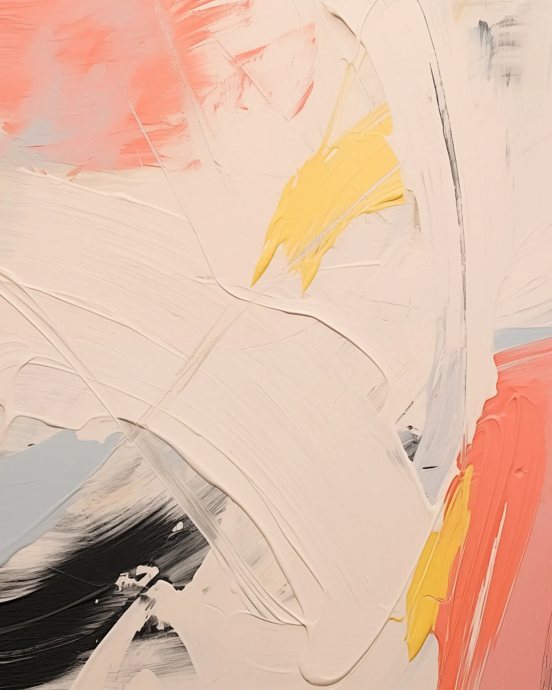 Colorful abstract canvas print with bold brushstrokes in pink, yellow, black, and white.